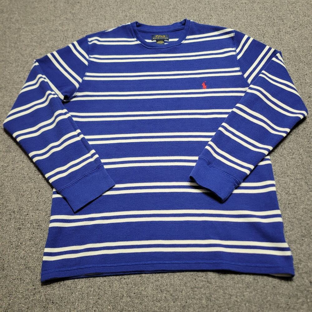 Polo Ralph Lauren Shirt Mens Large Blue White Thermal Waffle Knit Pajama Lounge